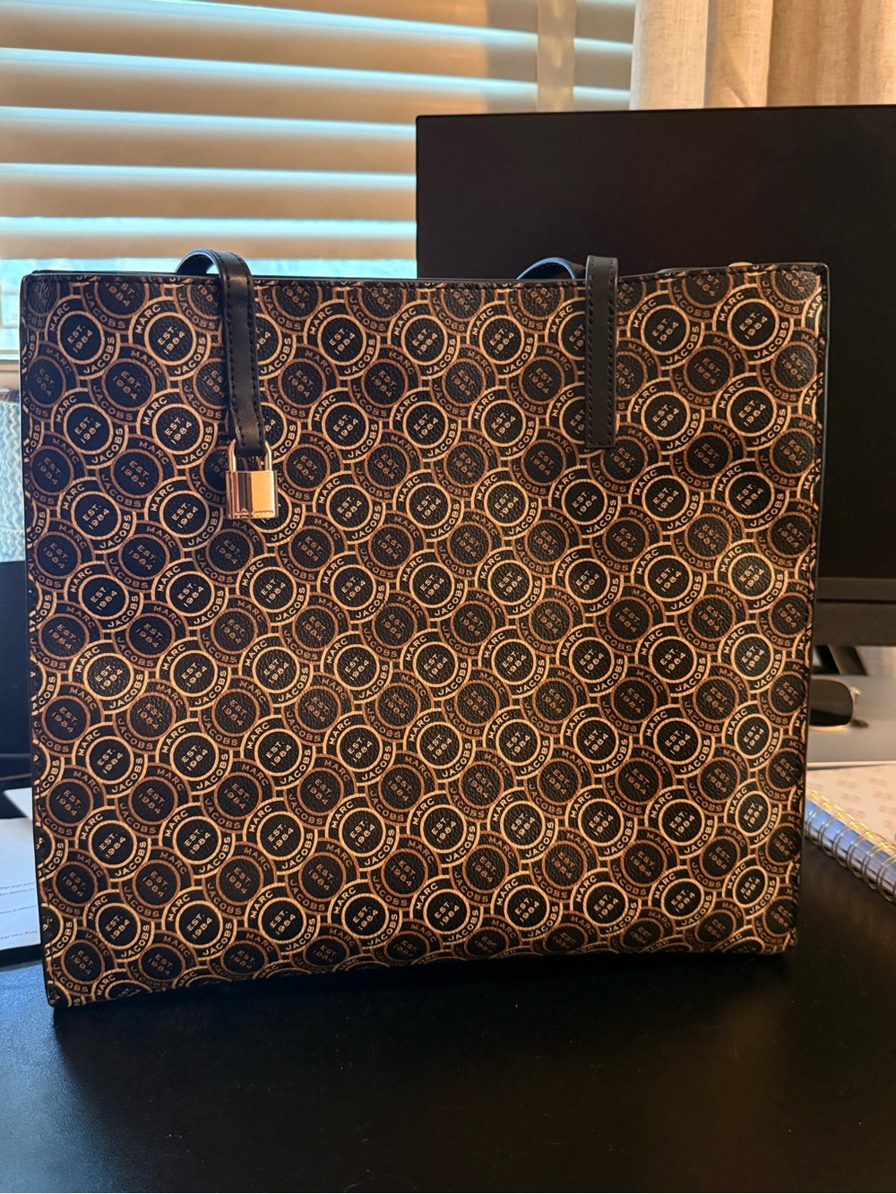 Marc Jacobs Black and Brown Logo Circle Tote
